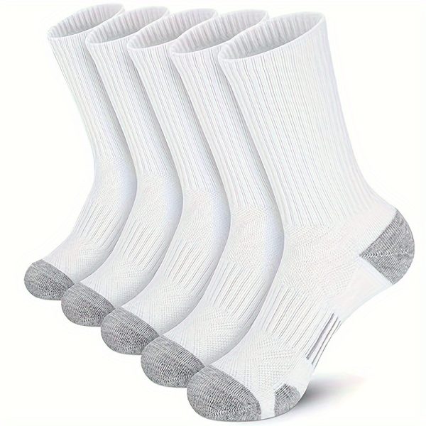 5 Pairs Of Athletic Socks, Moisture Wicking Cozy Breathable Mid-tube Socks, Outdoor Running Socks