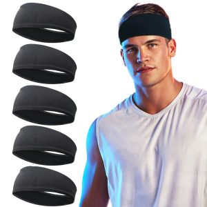 5pcs Sports Headbands For Men, Breathable Mesh Design, Reused & Washed Men's Headband Sweat Bands For Running Yoga Fitness Workout, Ideal Choice For Gifts