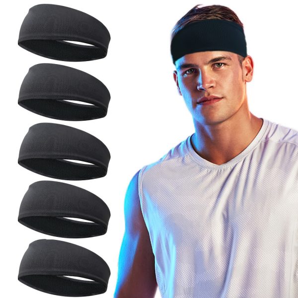 5pcs Sports Headbands For Men, Breathable Mesh Design, Reused & Washed Men's Headband Sweat Bands For Running Yoga Fitness Workout, Ideal Choice For Gifts