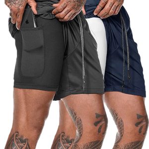 2 Pcs Men's Running Shorts, Quick Dry Lightweight Gym Workout Training Shorts With Inner Phone Pockets, Sport Performance Apparel