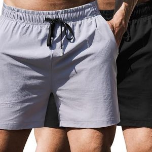 Men's Running Athletic Shorts 5 Inch 2 Pack Gym Workout Shorts Fitted Exercise Hiking Shorts with Zipper Pocket