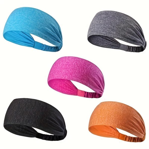 5pcs Women's Sports Headbands, Moisture Wicking Elastic Wide Hair Bands, Sports Sweatband, Sports Headbands, Suitable For Running, Cycling, Playing Basketball, Gym Workout, Playing Soccer