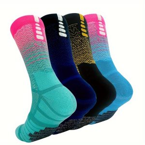 4 pairs Gradient Compression Athletic Crew Socks for Men & Women - Thick Cushioned Performance Socks for Basketball, Running, Training