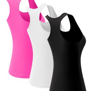 3pcs Solid Color Sports Tank Top, Racerback Workout Running Sleeveless Tops, Women's Tops