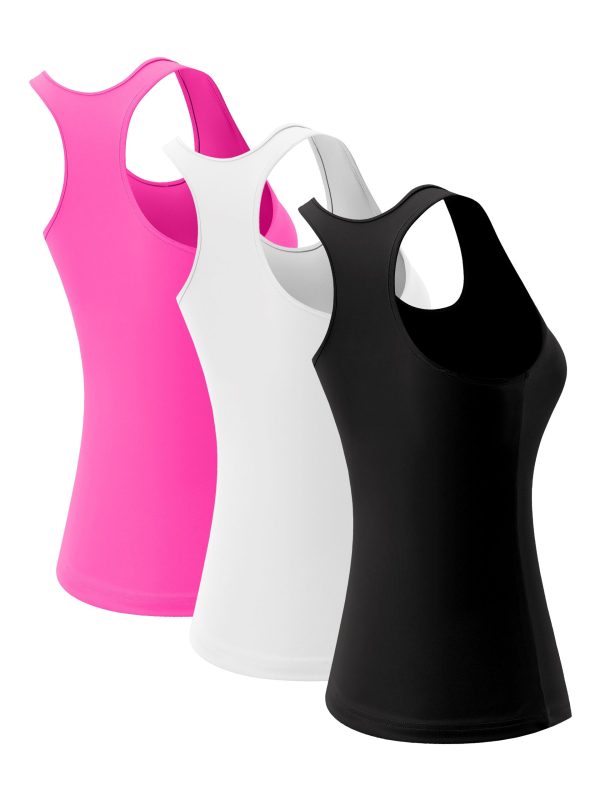 3pcs Solid Color Sports Tank Top, Racerback Workout Running Sleeveless Tops, Women's Tops