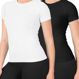 MathCat Workout Tops For Women Short Sleeve, Seamless Workout Shirts For Women, Yoga Athletic Shirts Gym Running Shirts, 2PCS