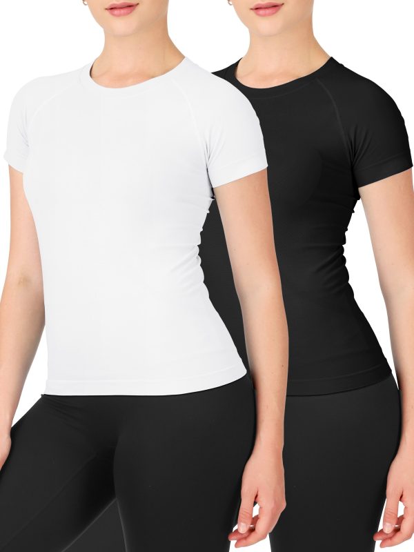 MathCat Workout Tops For Women Short Sleeve, Seamless Workout Shirts For Women, Yoga Athletic Shirts Gym Running Shirts, 2PCS